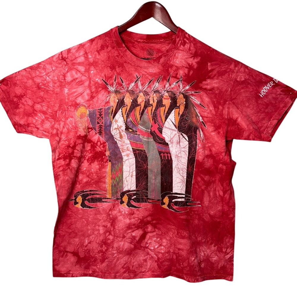 Vintage 90s The Mountain Tee Shirt Red Tie Dye Mojave Hopi Navajo Graphic SZ XL